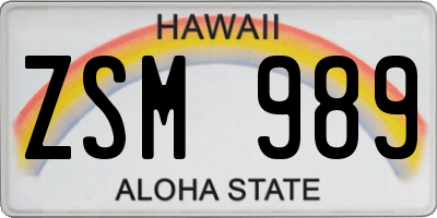 HI license plate ZSM989