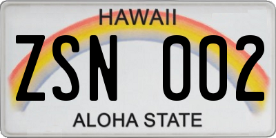 HI license plate ZSN002