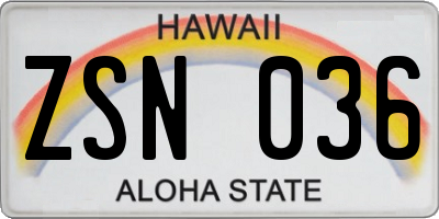 HI license plate ZSN036
