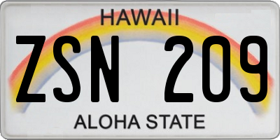 HI license plate ZSN209