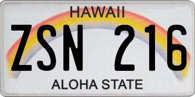 HI license plate ZSN216