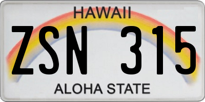 HI license plate ZSN315
