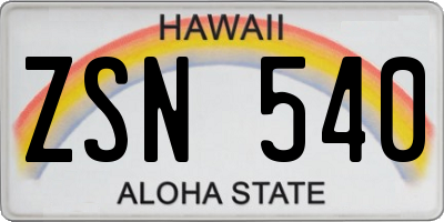 HI license plate ZSN540