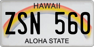 HI license plate ZSN560