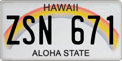 HI license plate ZSN671