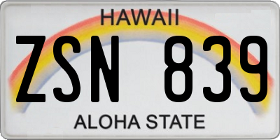 HI license plate ZSN839