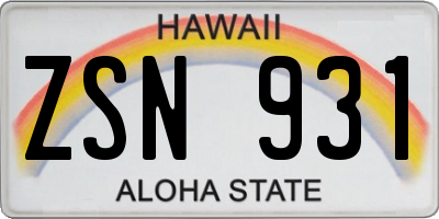 HI license plate ZSN931