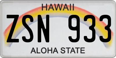HI license plate ZSN933