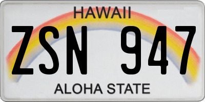 HI license plate ZSN947