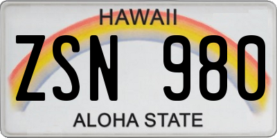 HI license plate ZSN980