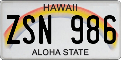 HI license plate ZSN986