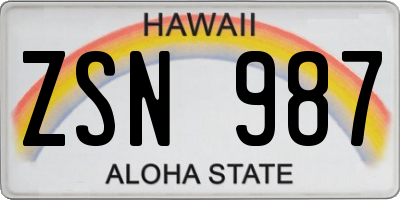 HI license plate ZSN987