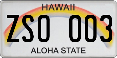 HI license plate ZSO003