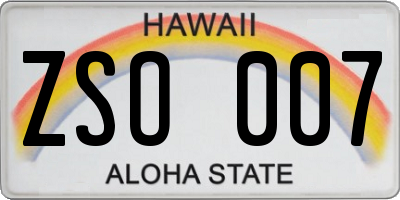 HI license plate ZSO007