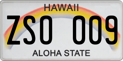 HI license plate ZSO009