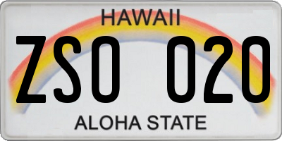 HI license plate ZSO020