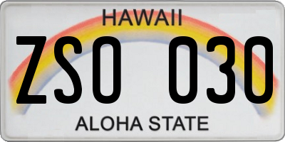 HI license plate ZSO030