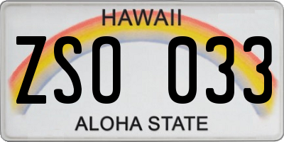 HI license plate ZSO033