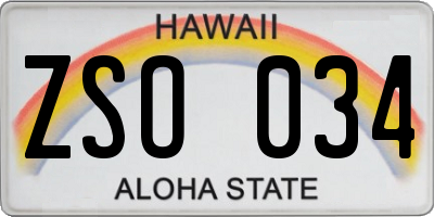 HI license plate ZSO034