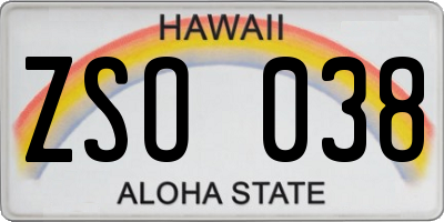 HI license plate ZSO038