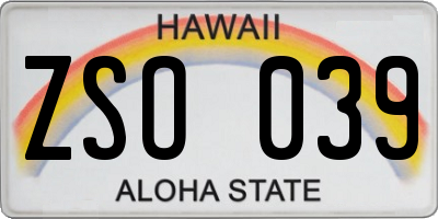 HI license plate ZSO039