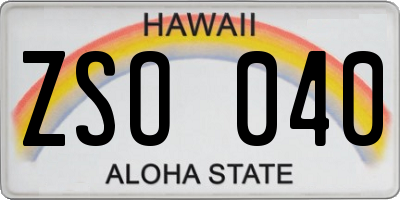 HI license plate ZSO040