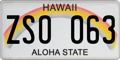 HI license plate ZSO063