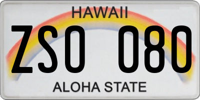 HI license plate ZSO080