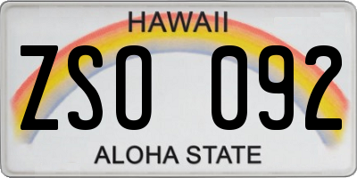 HI license plate ZSO092