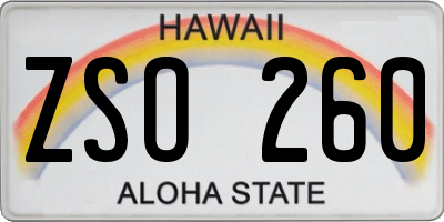 HI license plate ZSO260