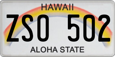 HI license plate ZSO502