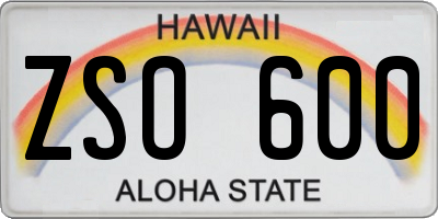 HI license plate ZSO600