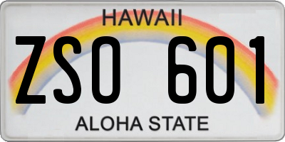 HI license plate ZSO601
