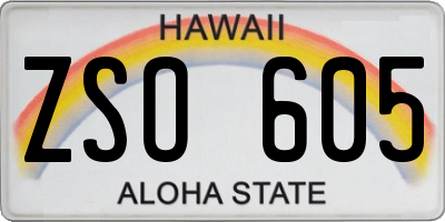 HI license plate ZSO605