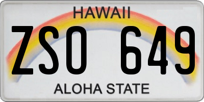 HI license plate ZSO649