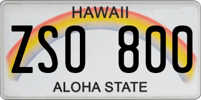 HI license plate ZSO800