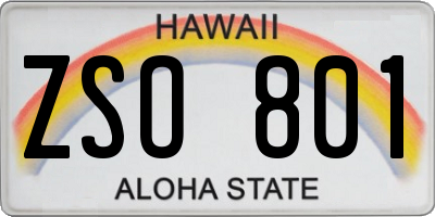 HI license plate ZSO801