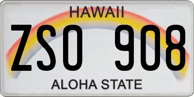 HI license plate ZSO908