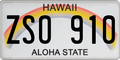 HI license plate ZSO910