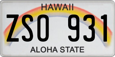 HI license plate ZSO931