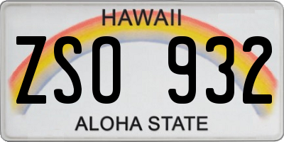 HI license plate ZSO932