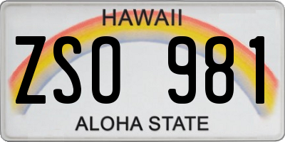 HI license plate ZSO981