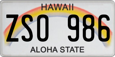 HI license plate ZSO986