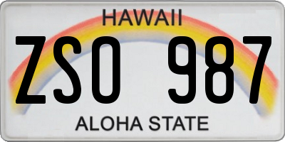 HI license plate ZSO987