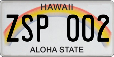 HI license plate ZSP002