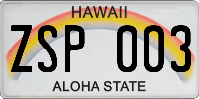 HI license plate ZSP003