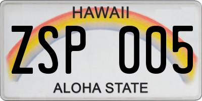 HI license plate ZSP005