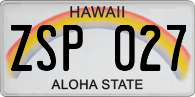 HI license plate ZSP027