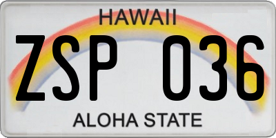 HI license plate ZSP036