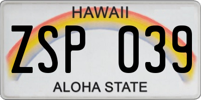 HI license plate ZSP039